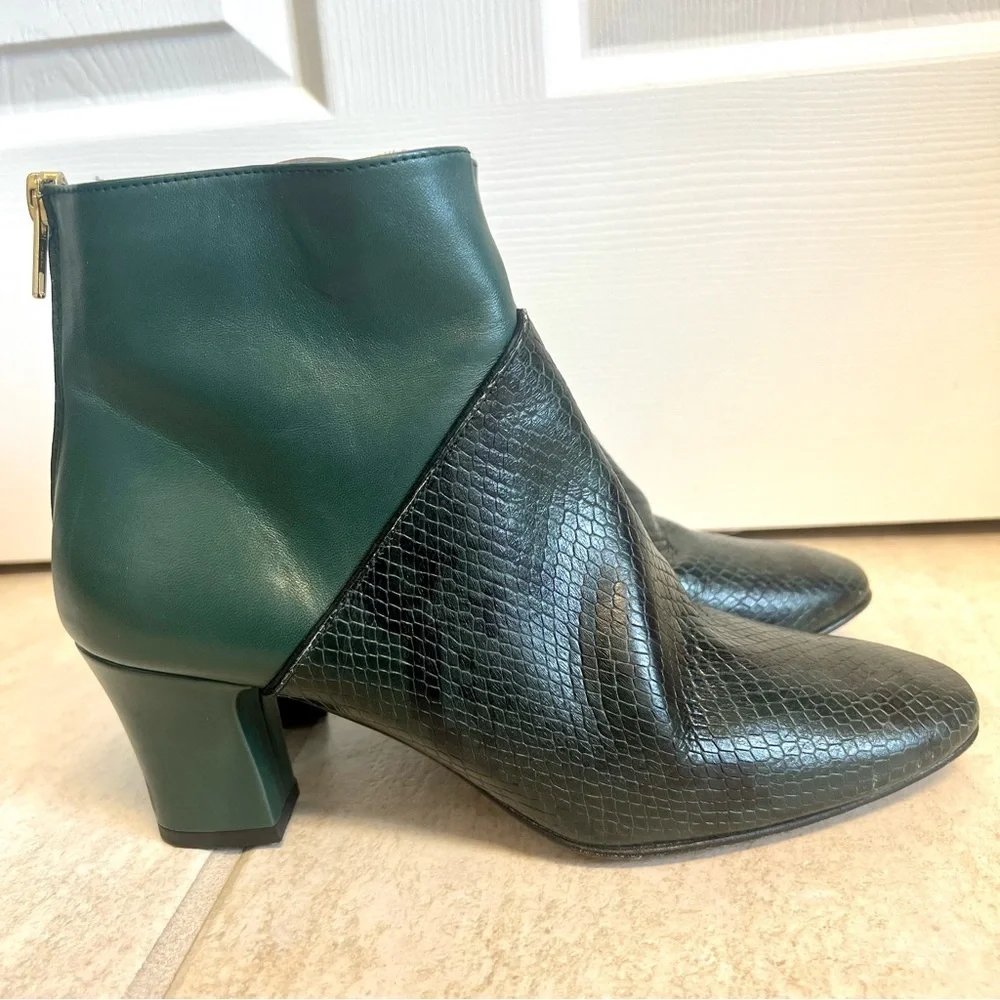 NEW LOVERS Spain Women's Green Two-Tone Leather Snakeskin Ankle Booties size 8M